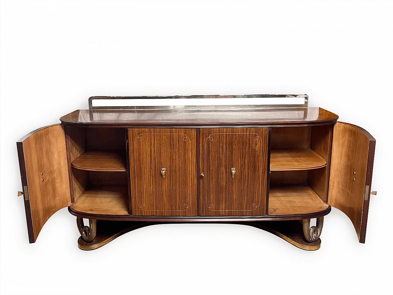 Mahogany, wood, brass and glass sideboard in the style of Paolo Buffa, 1950s 11