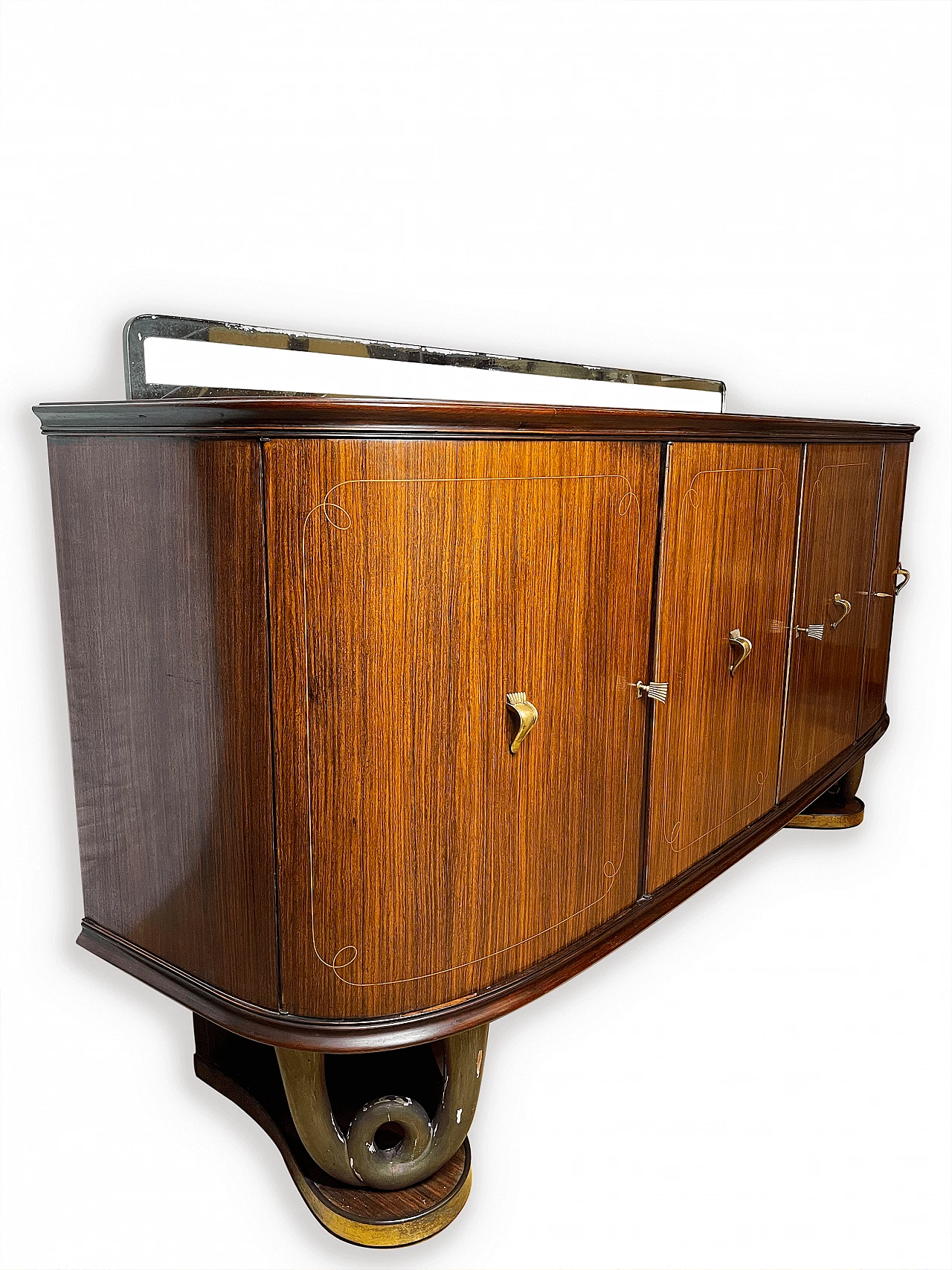 Mahogany, wood, brass and glass sideboard in the style of Paolo Buffa, 1950s 16