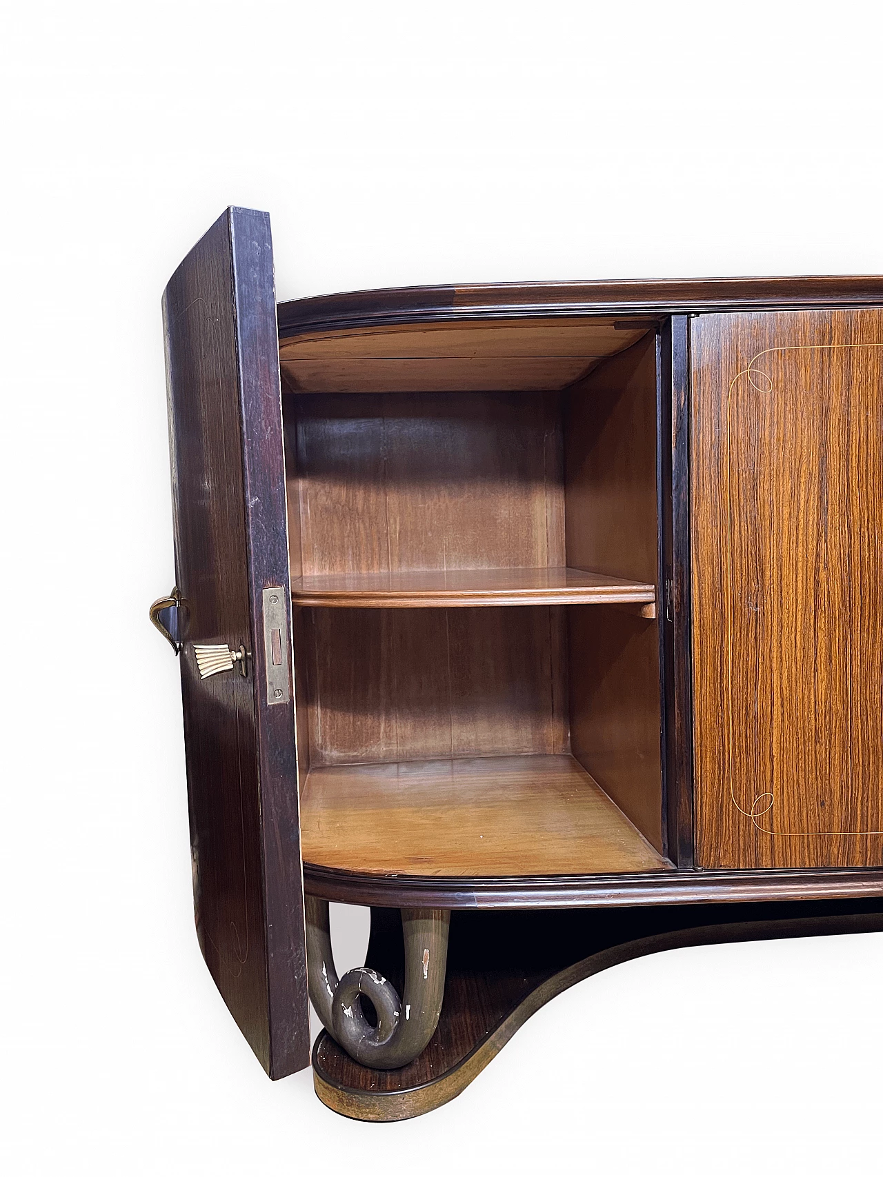 Mahogany, wood, brass and glass sideboard in the style of Paolo Buffa, 1950s 22