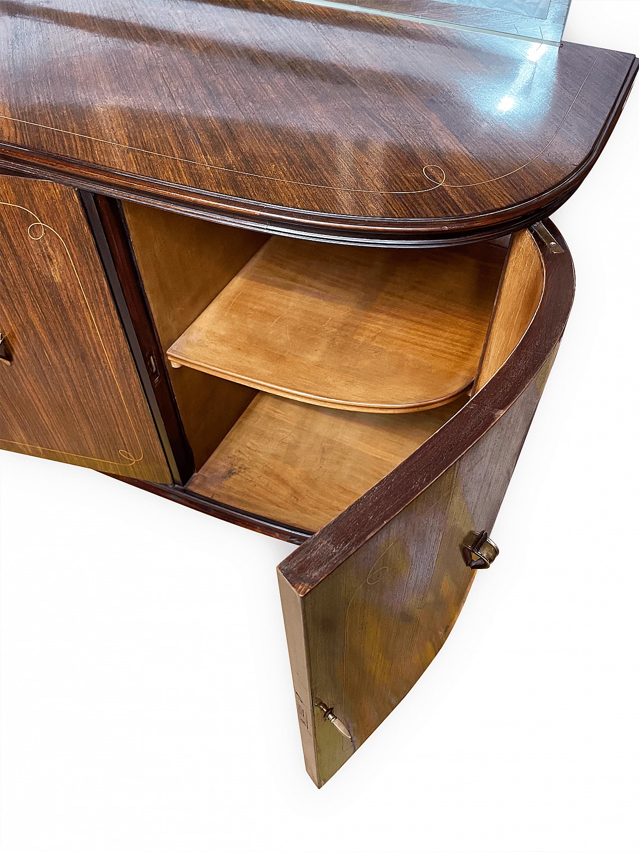 Mahogany, wood, brass and glass sideboard in the style of Paolo Buffa, 1950s 25