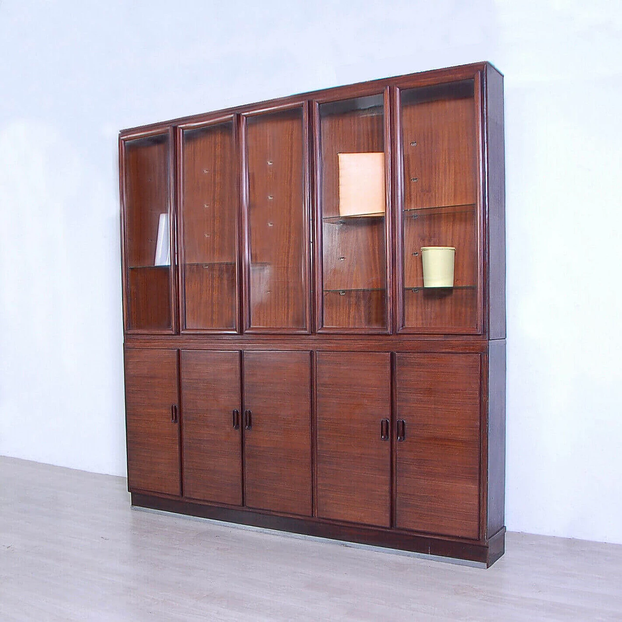 Wooden bookcase with display case, 1940s 1