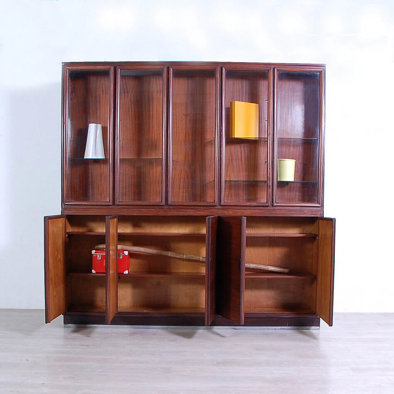 Wooden bookcase with display case, 1940s 10