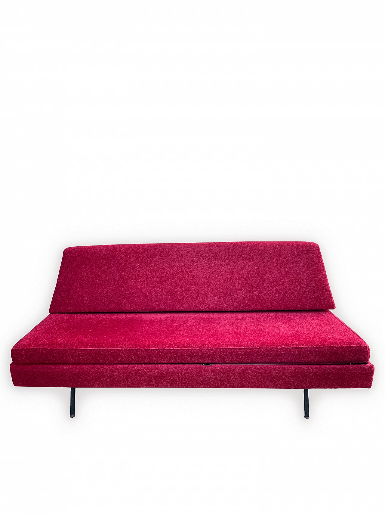 Metal and red fabric sofa bed, 1950s 1