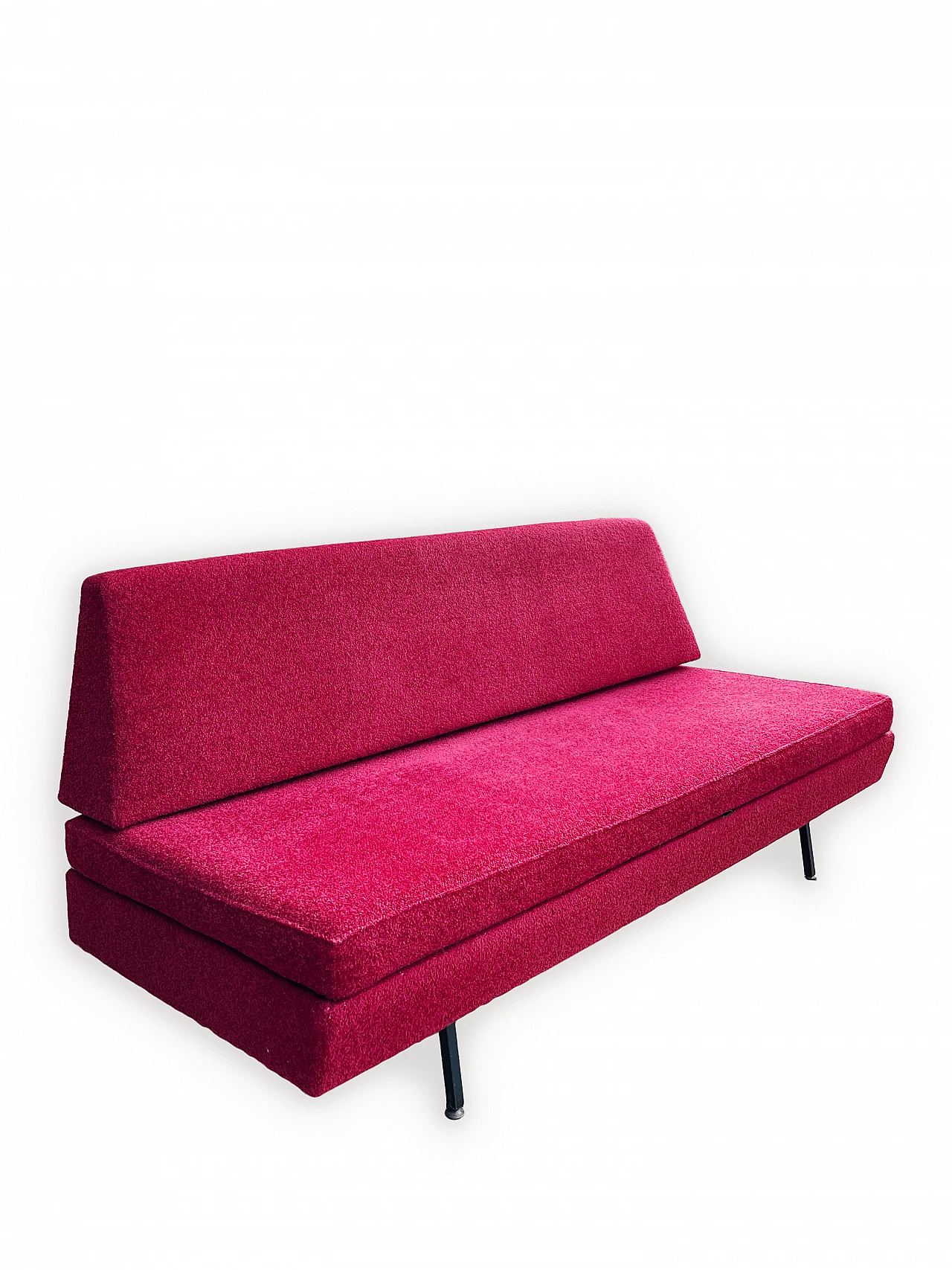 Metal and red fabric sofa bed, 1950s 3