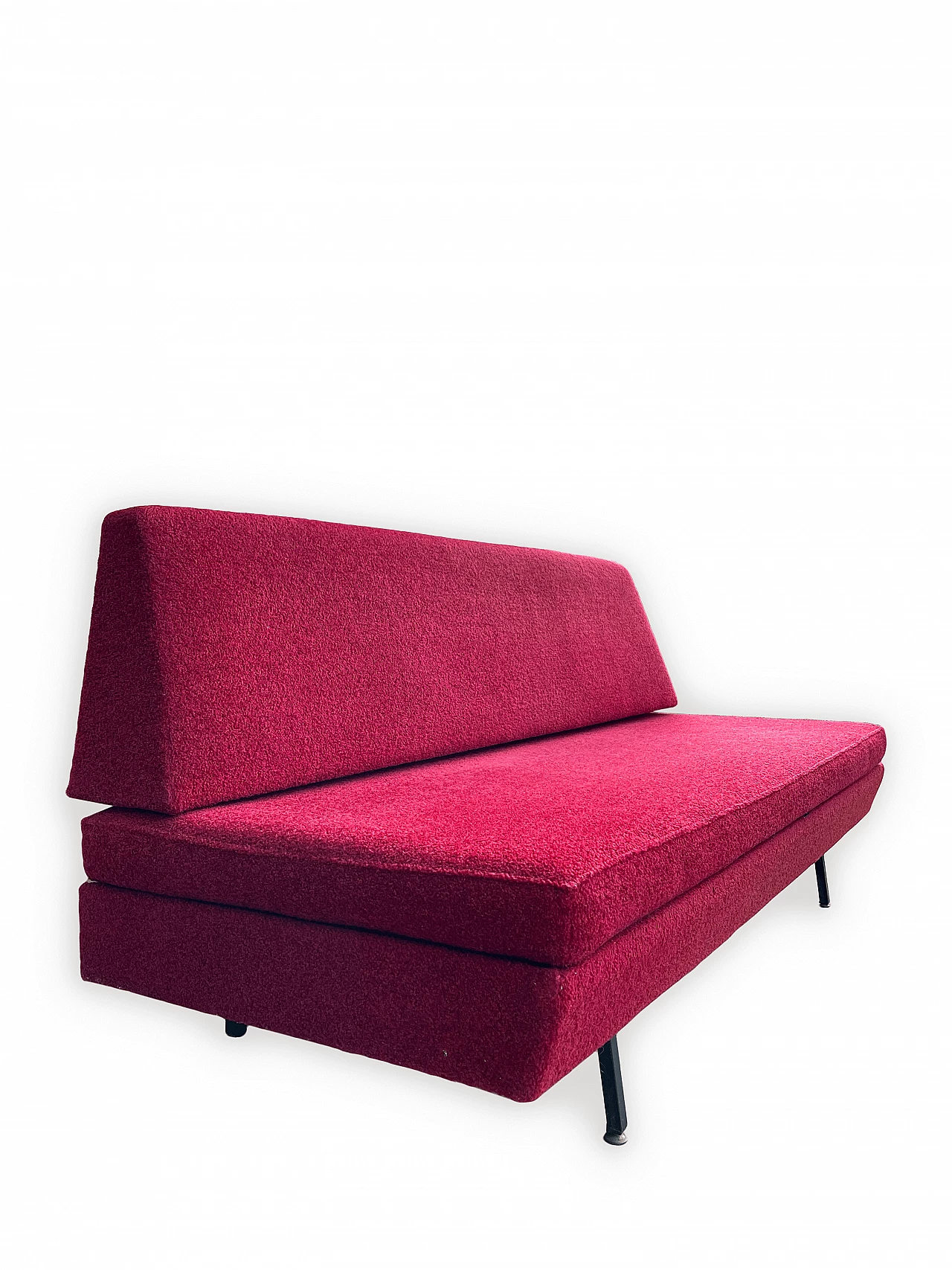 Metal and red fabric sofa bed, 1950s 5