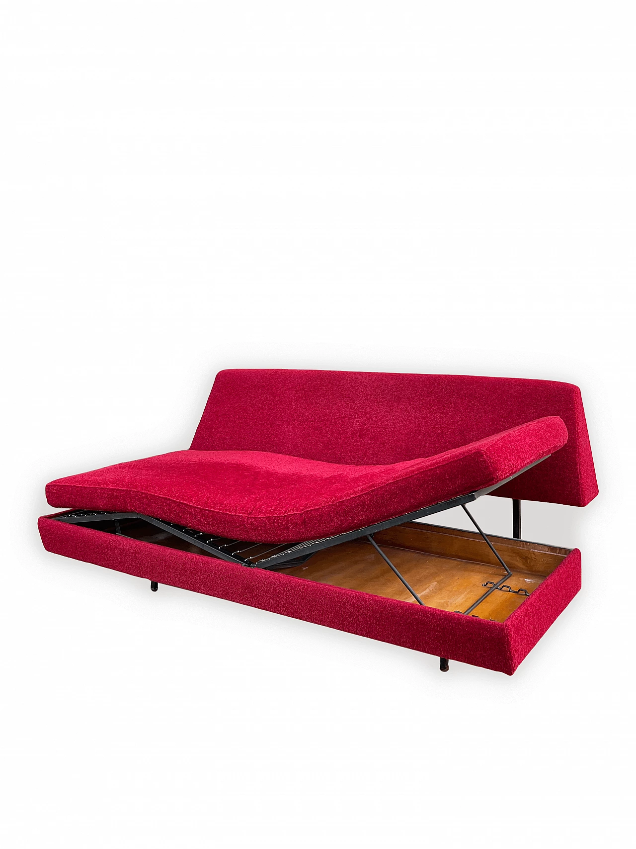 Metal and red fabric sofa bed, 1950s 9