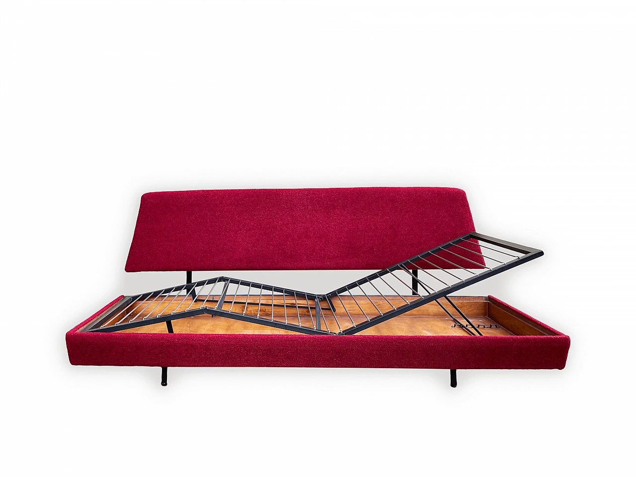 Metal and red fabric sofa bed, 1950s 10