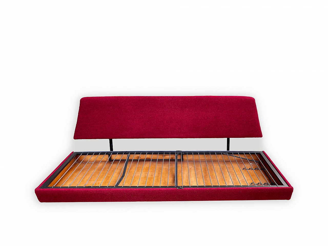 Metal and red fabric sofa bed, 1950s 11