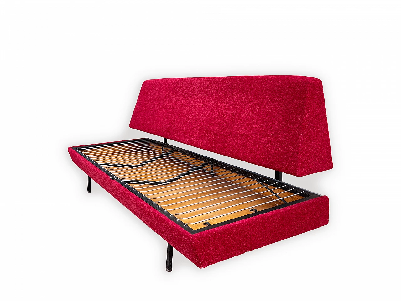 Metal and red fabric sofa bed, 1950s 12