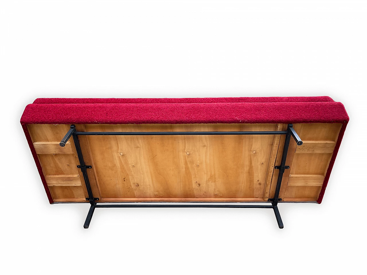 Metal and red fabric sofa bed, 1950s 14