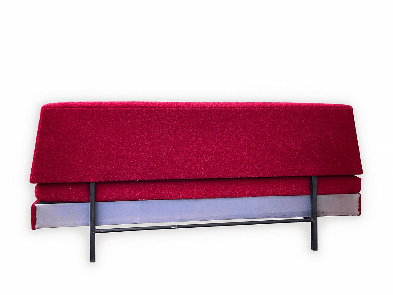 Metal and red fabric sofa bed, 1950s 15