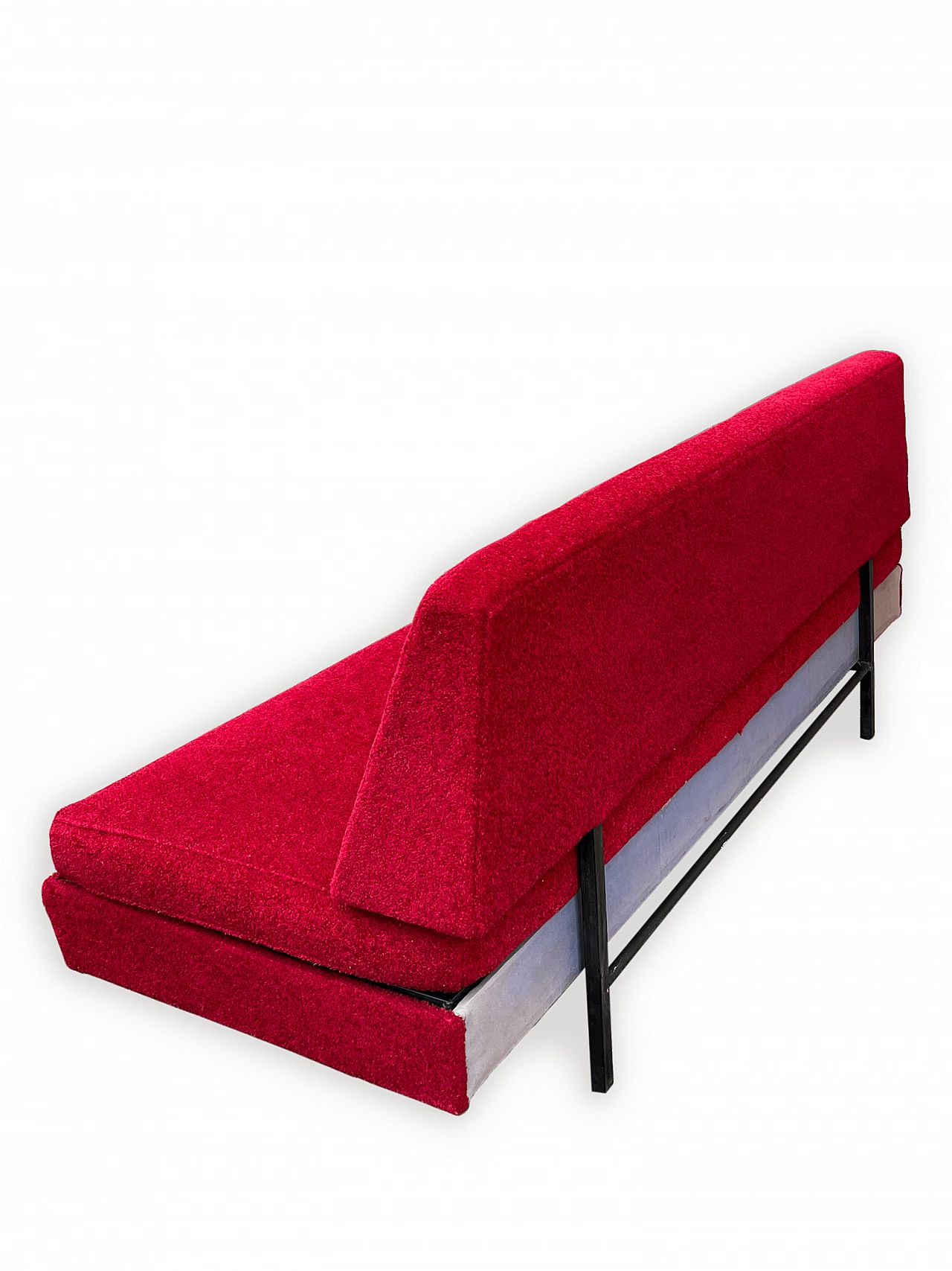 Metal and red fabric sofa bed, 1950s 18