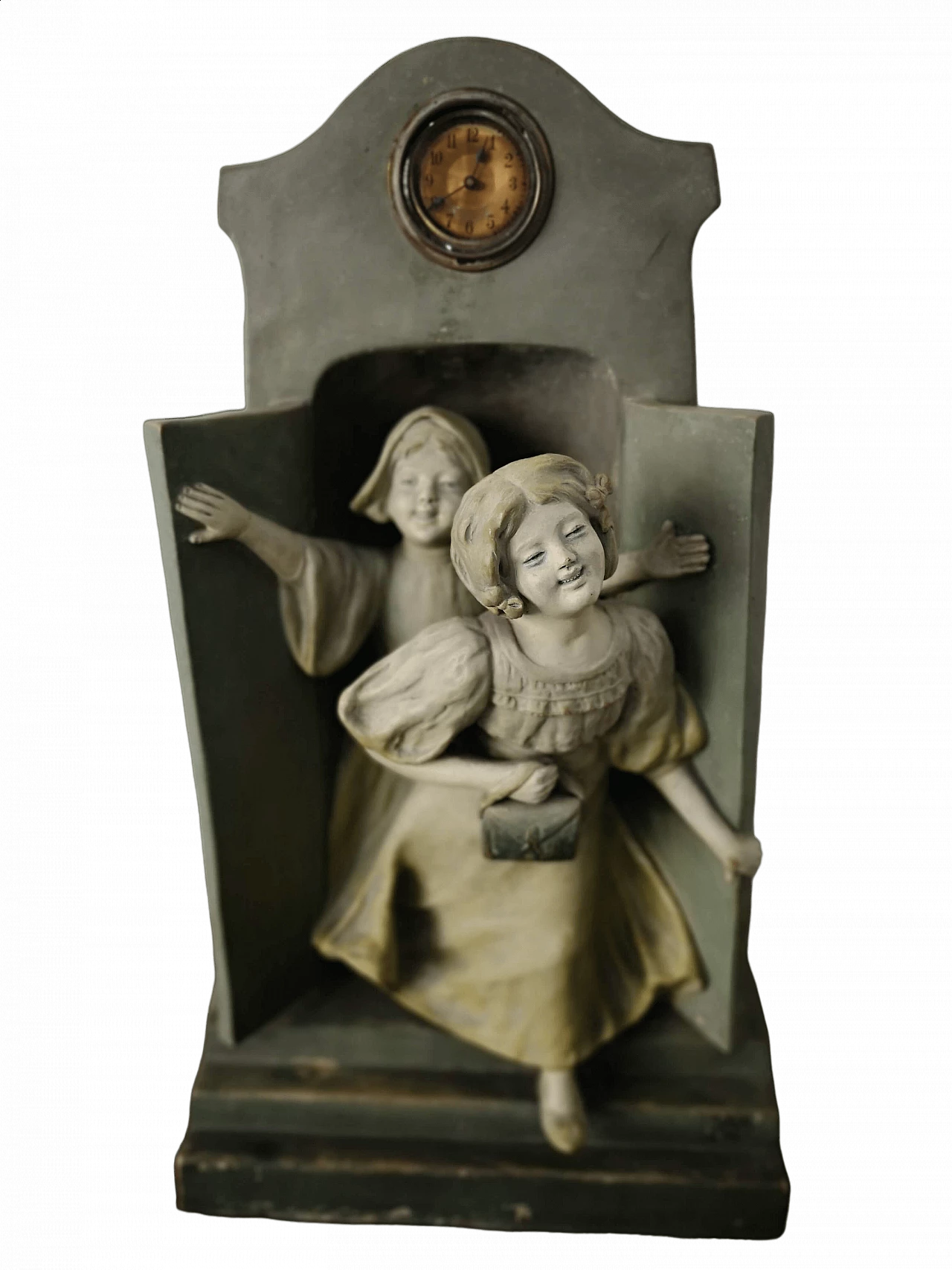 Terracotta sculpture with children and clock, late 19th century 12