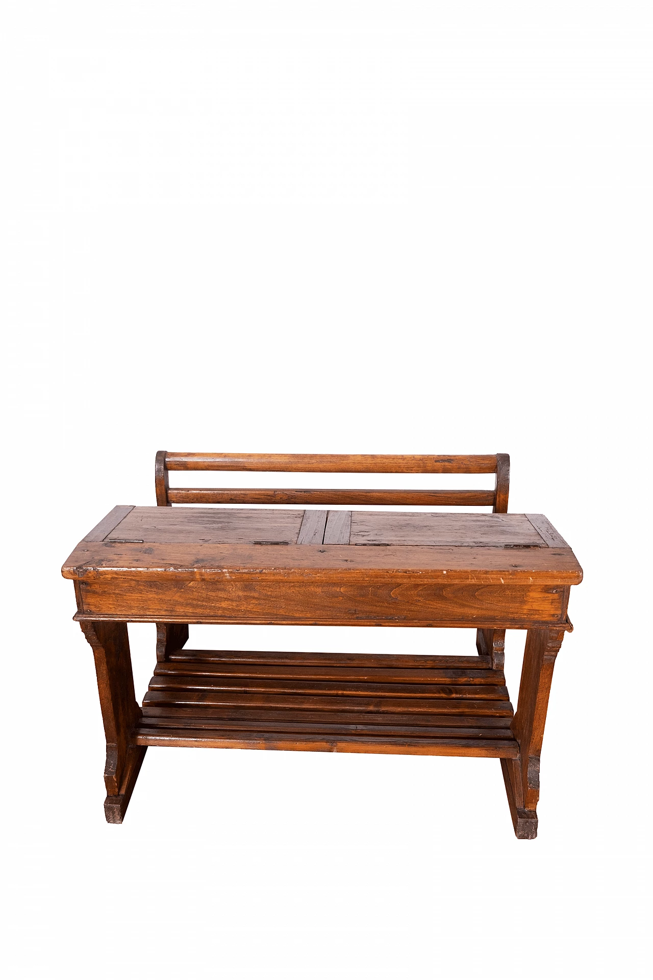 Wood school desk with bench, late 19th century 1