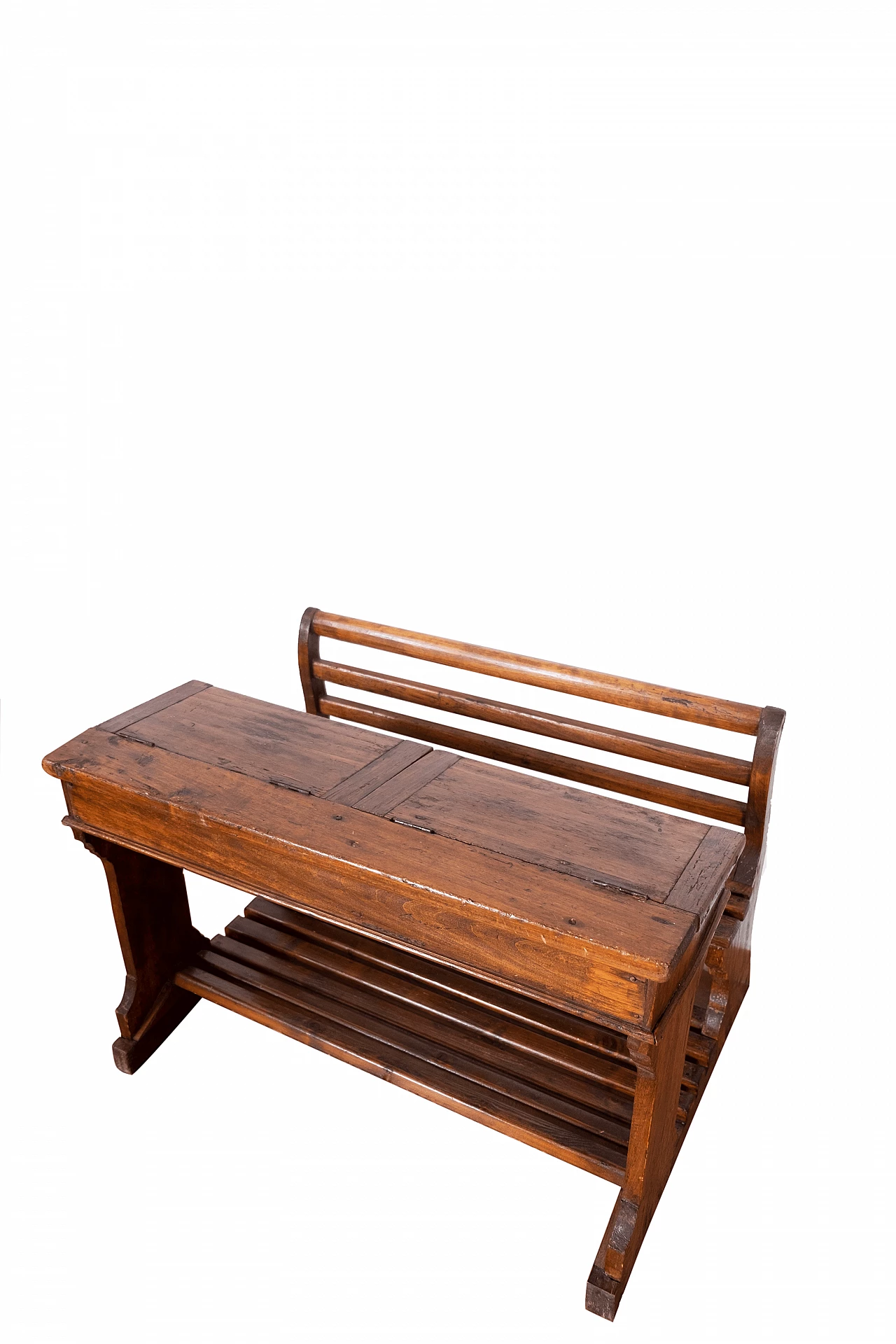 Wood school desk with bench, late 19th century 2