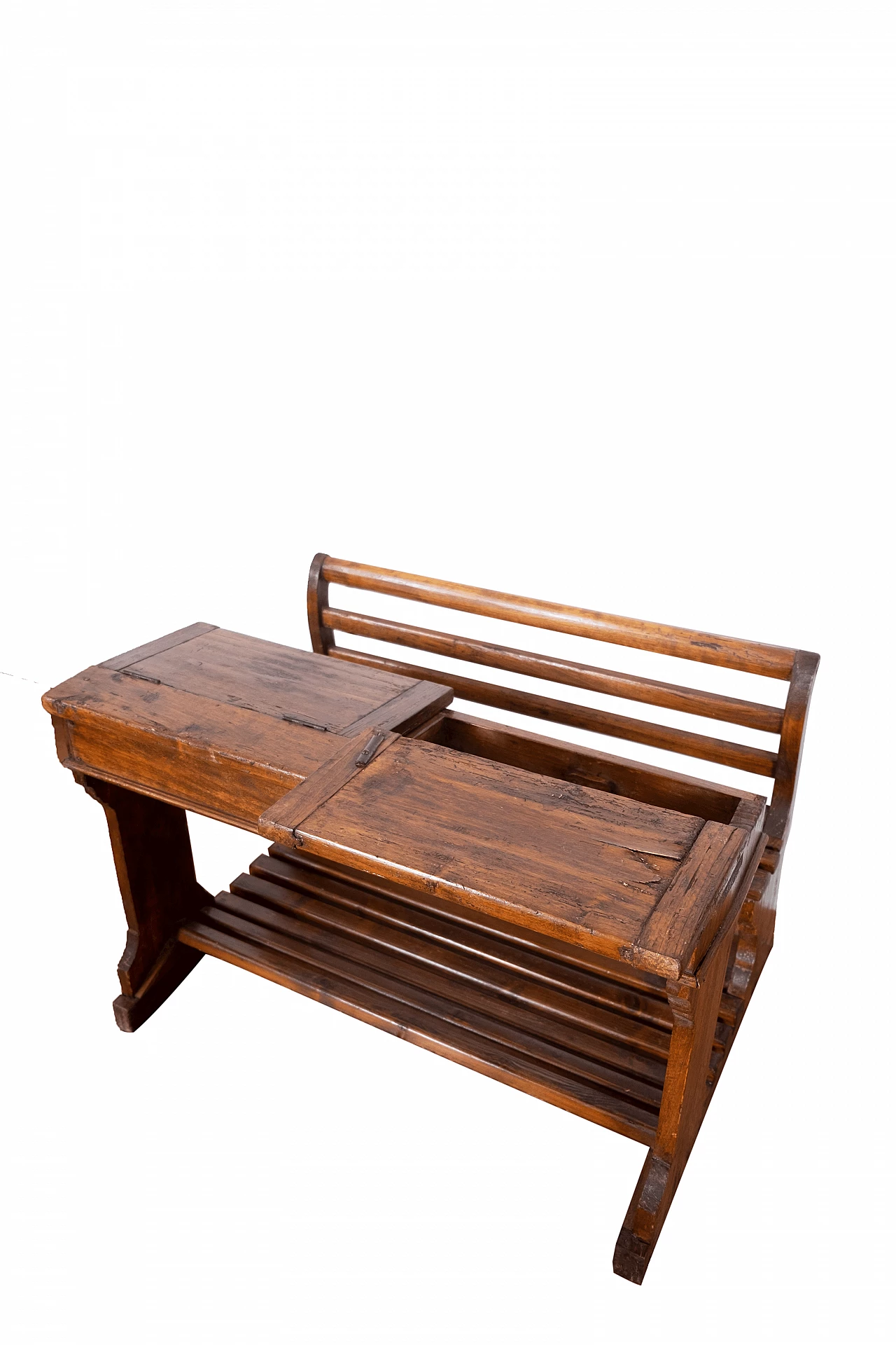 Wood school desk with bench, late 19th century 3