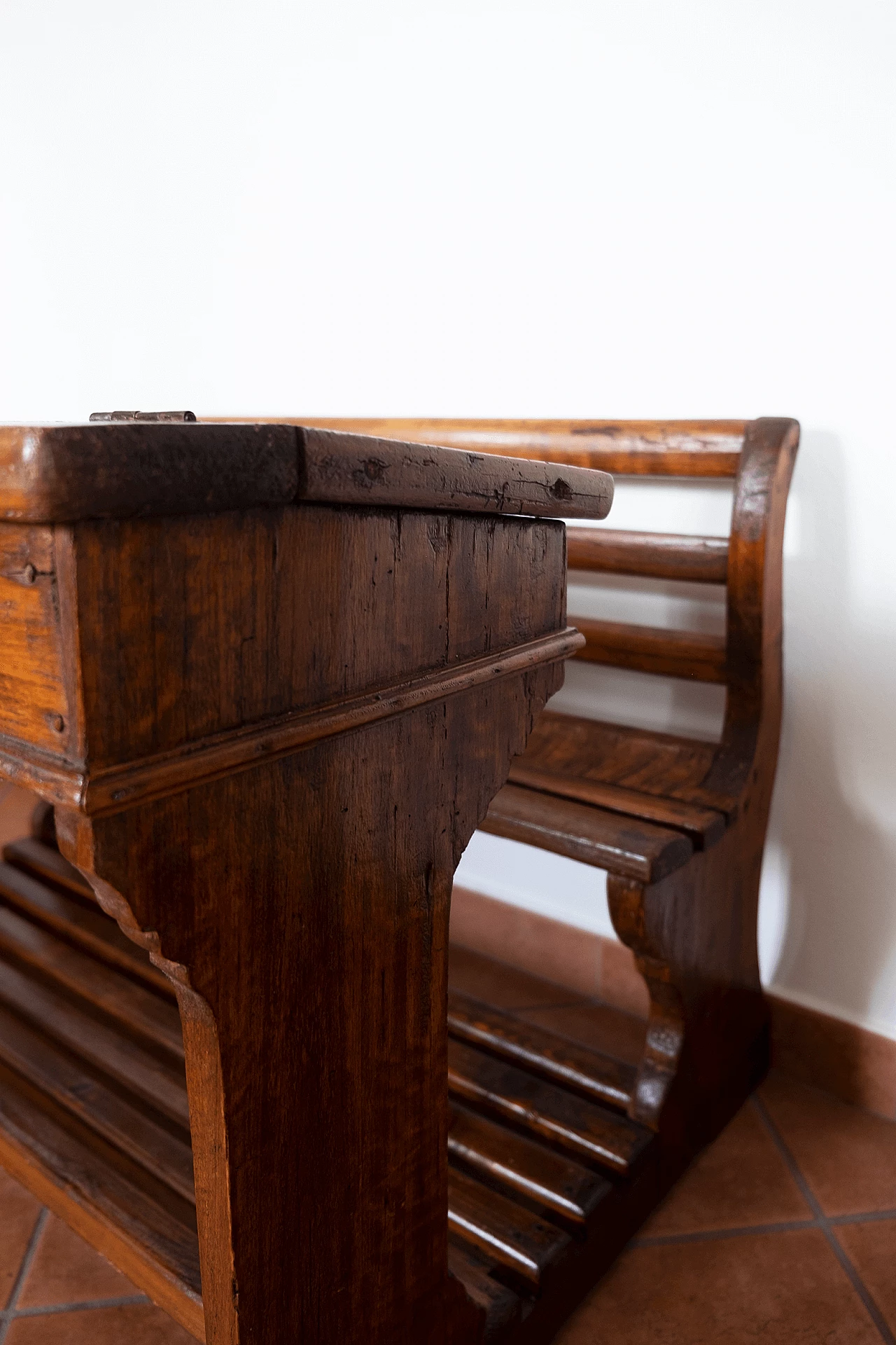 Wood school desk with bench, late 19th century 12