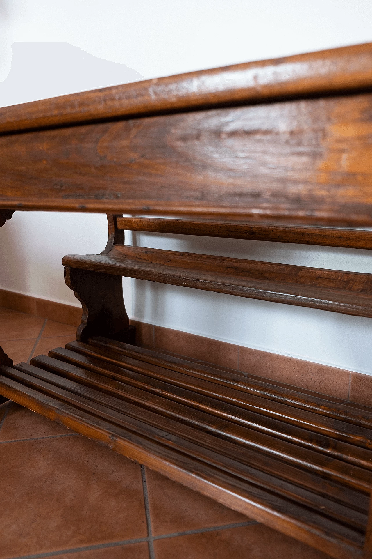 Wood school desk with bench, late 19th century 14