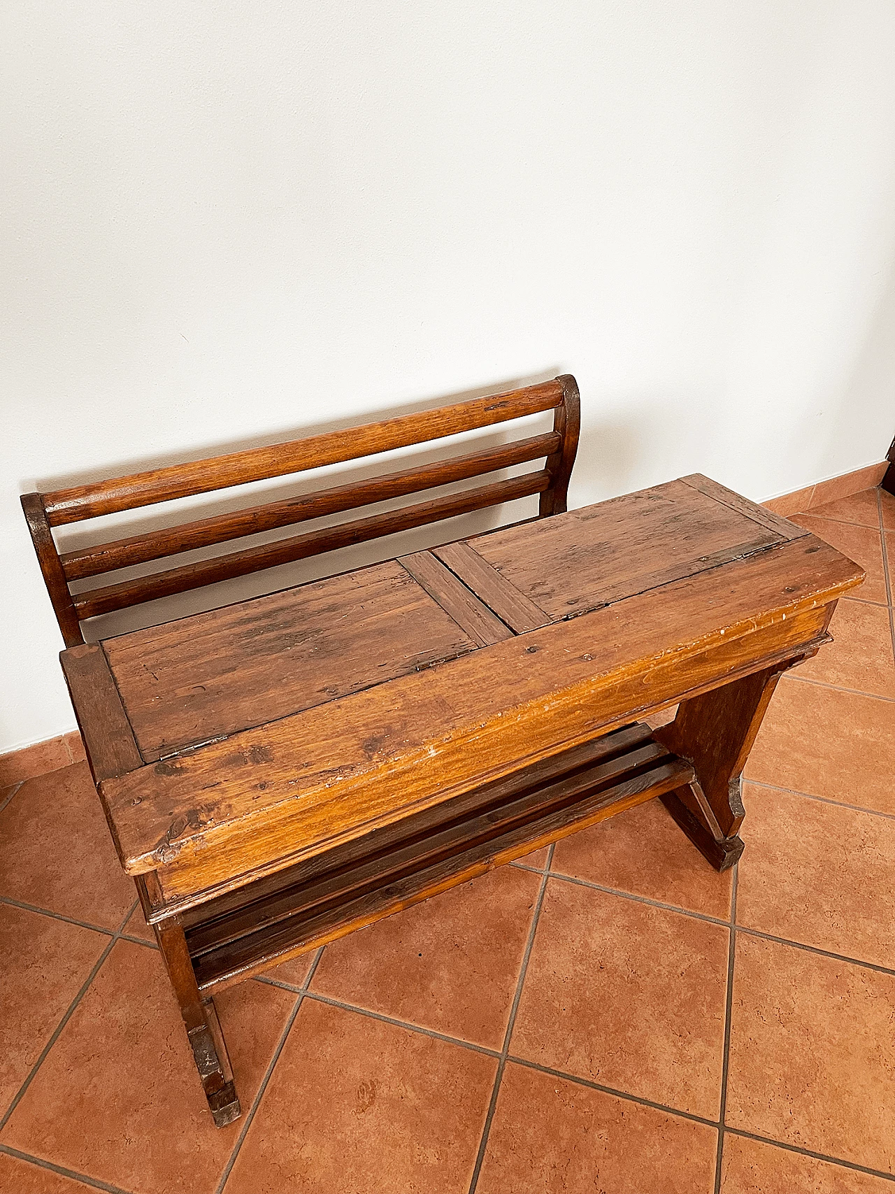 Wood school desk with bench, late 19th century 18