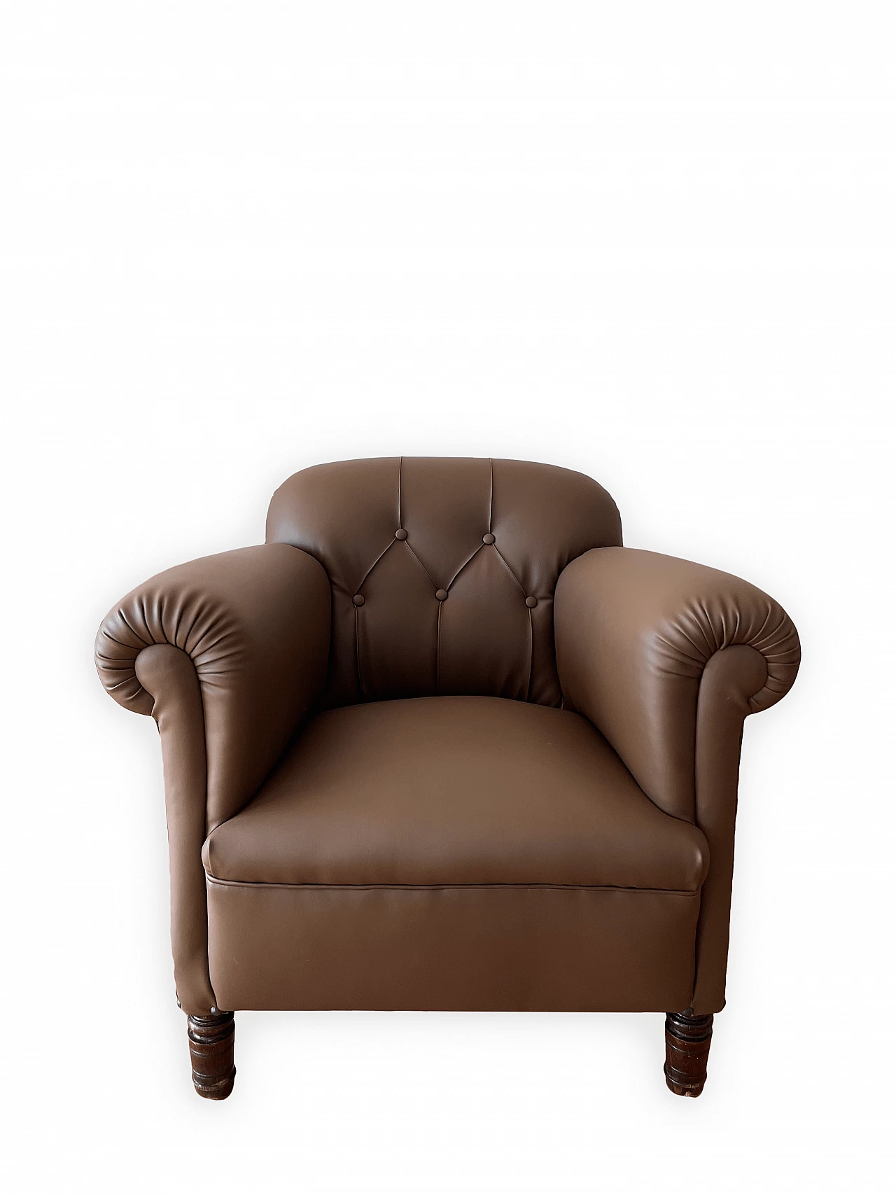 Chesterfield-style leatherette armchair with armrests, early 20th century 1