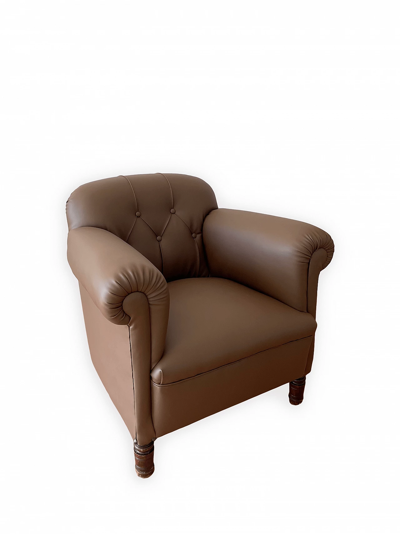 Chesterfield-style leatherette armchair with armrests, early 20th century 3