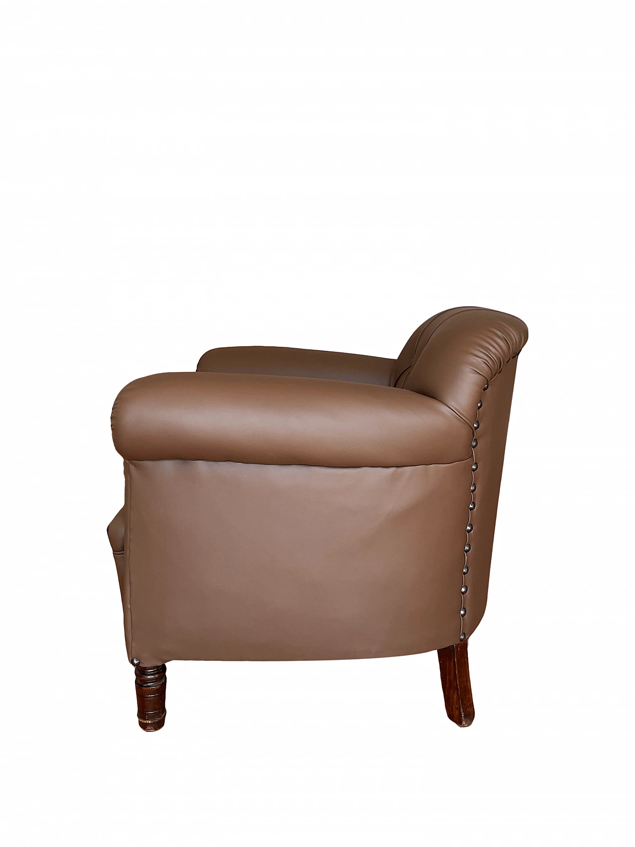 Chesterfield-style leatherette armchair with armrests, early 20th century 6