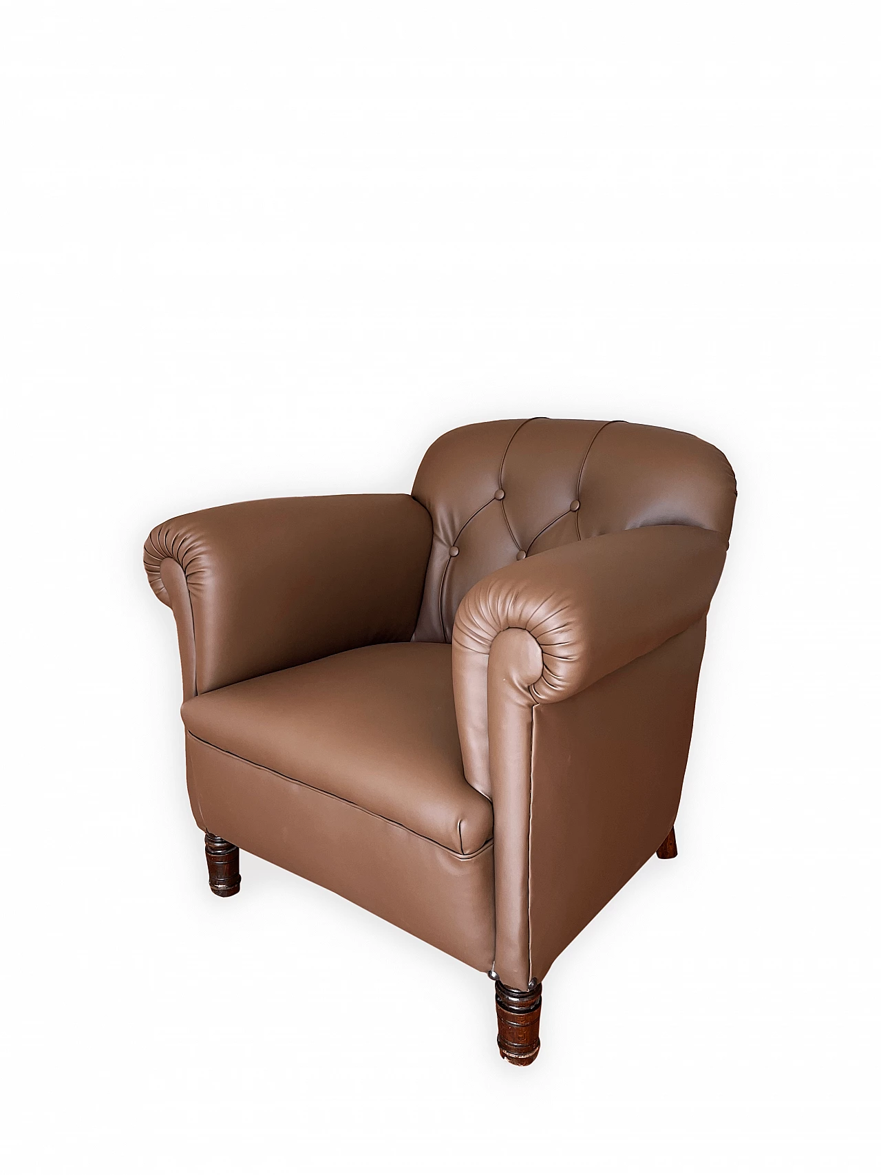 Chesterfield-style leatherette armchair with armrests, early 20th century 7