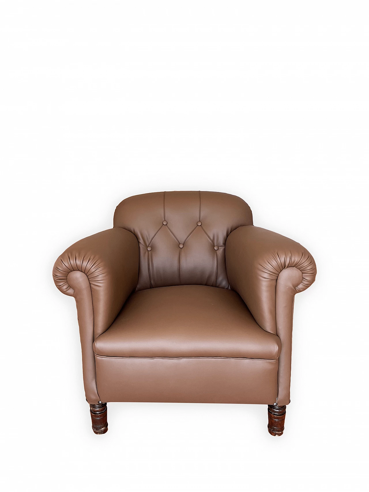 Chesterfield-style leatherette armchair with armrests, early 20th century 8