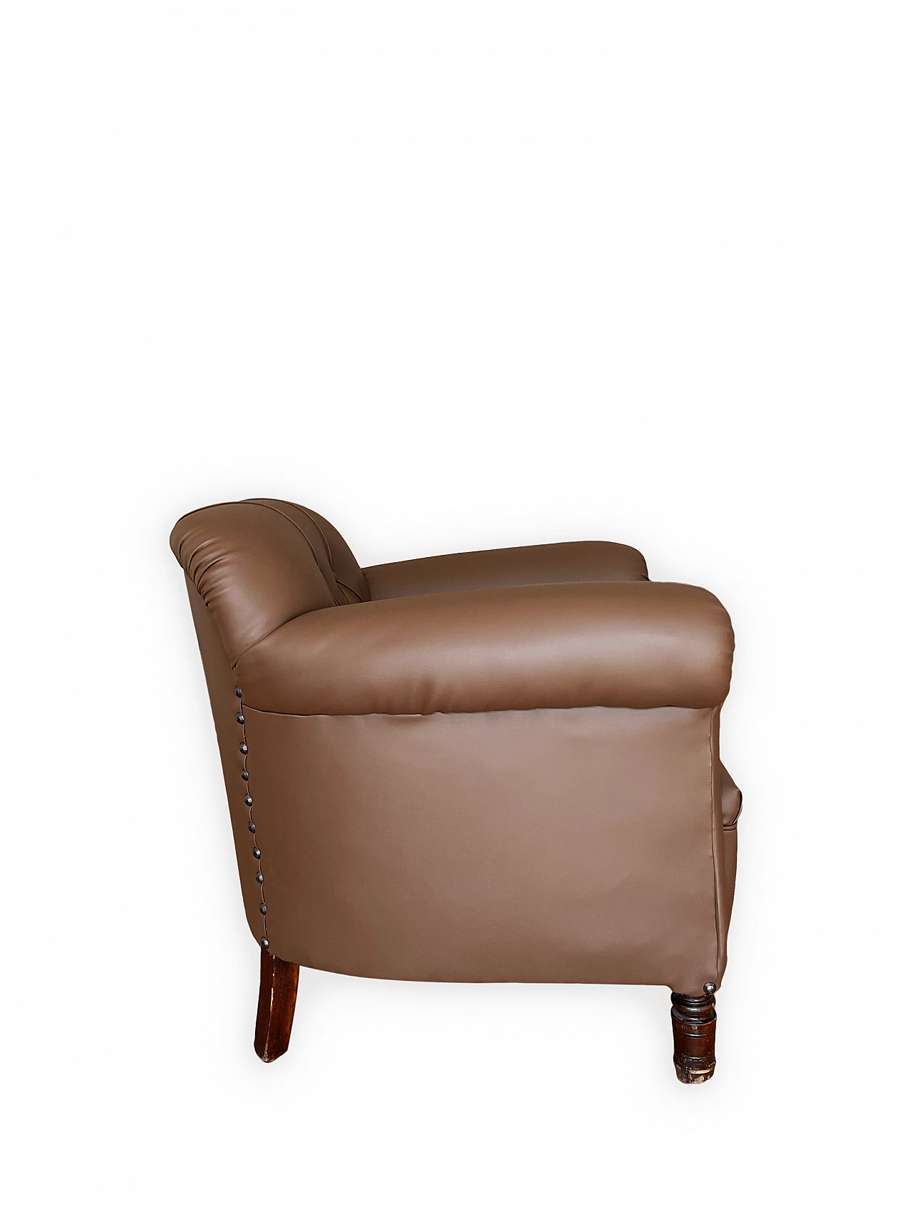 Chesterfield-style leatherette armchair with armrests, early 20th century 10