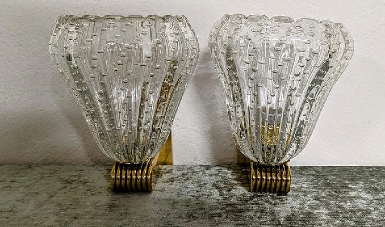 Pair of bulb glass wall lamps by Barovier & Toso, 1940s 1