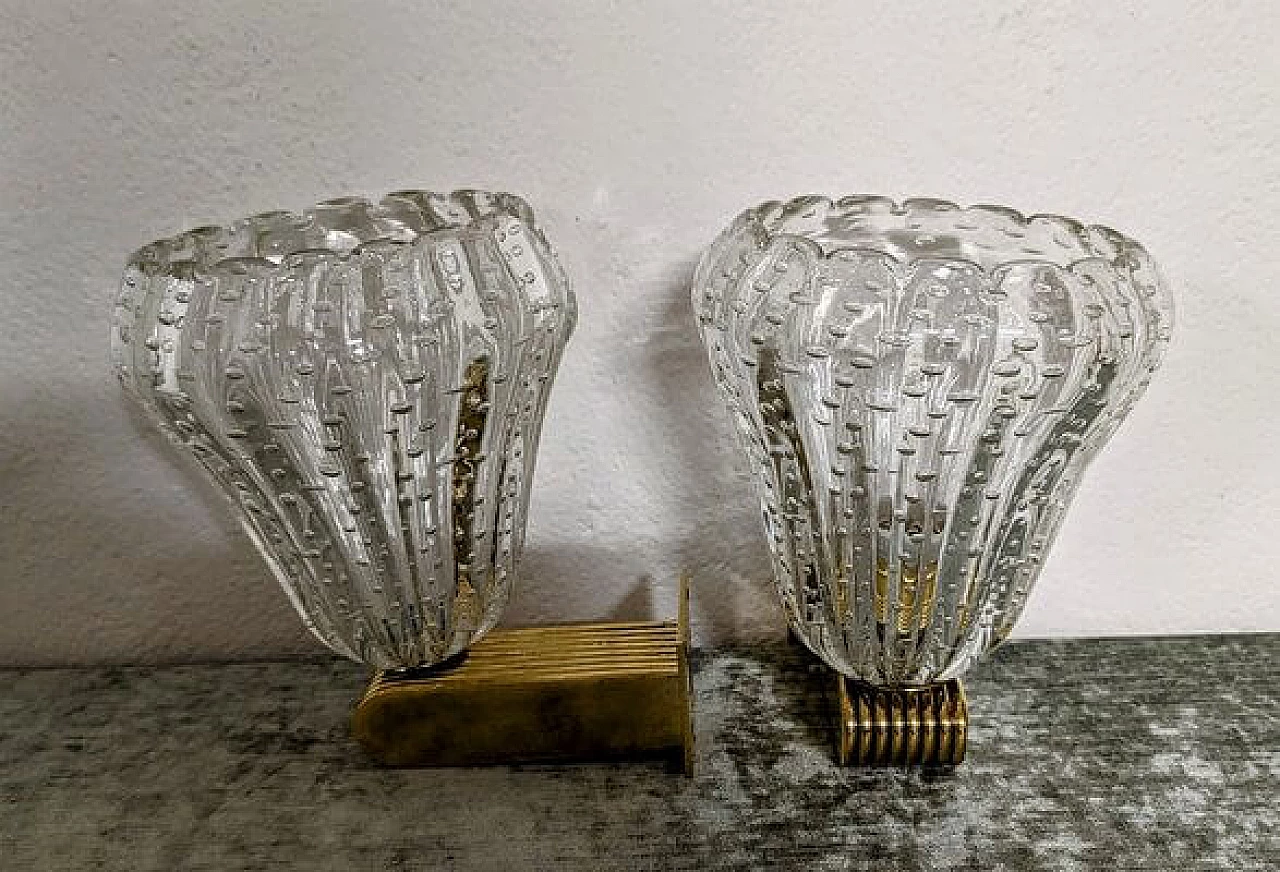 Pair of bulb glass wall lamps by Barovier & Toso, 1940s 2