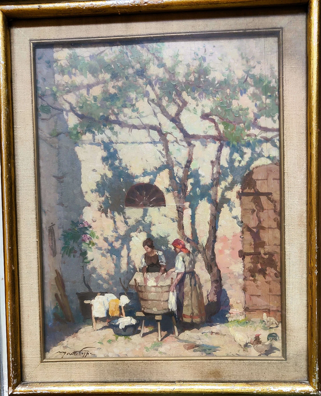 The laundry by Mario Moretti Foggia, painting on wood, 1920s 1