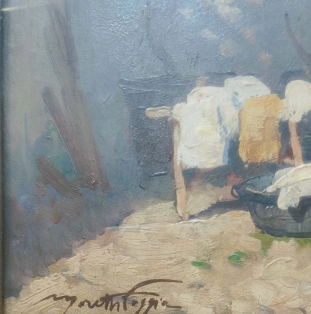 The laundry by Mario Moretti Foggia, painting on wood, 1920s 2