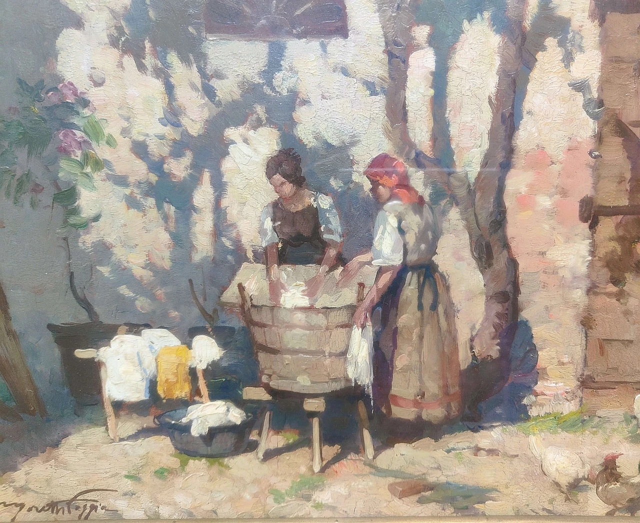 The laundry by Mario Moretti Foggia, painting on wood, 1920s 3