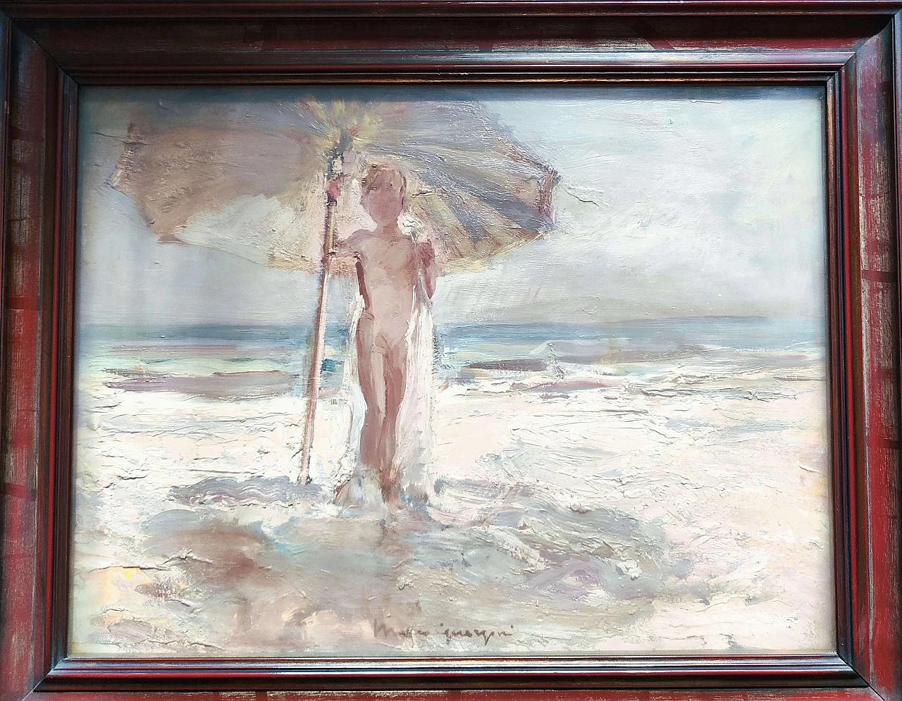 Bather by Adriano Bogoni, painting on wood, 1960s 2