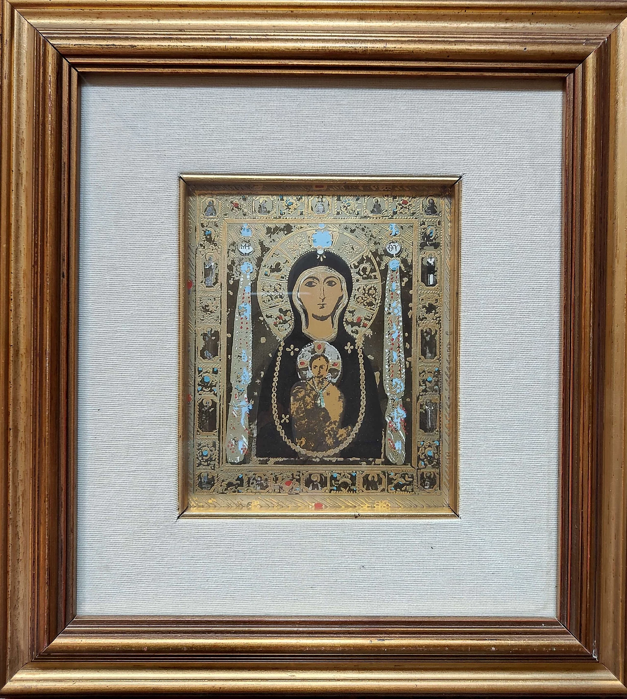 Madonna Nicopeia on silver and gold plate by Berzolari, 1980s 1