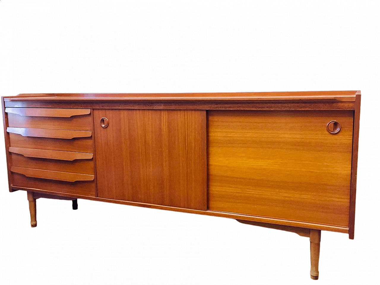 Teak sideboard with sliding doors, 1970s 9