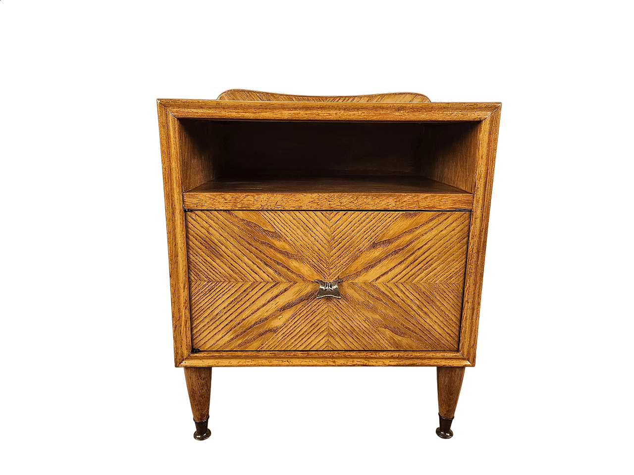 Single bedside table in blond walnut with flap and open space, 1950s 26