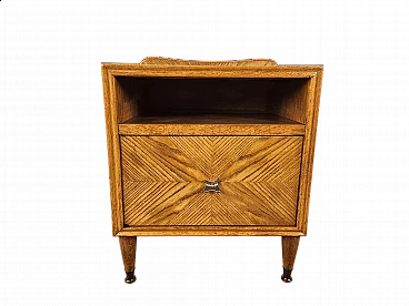 Single bedside table in blond walnut with flap and open space, 1950s