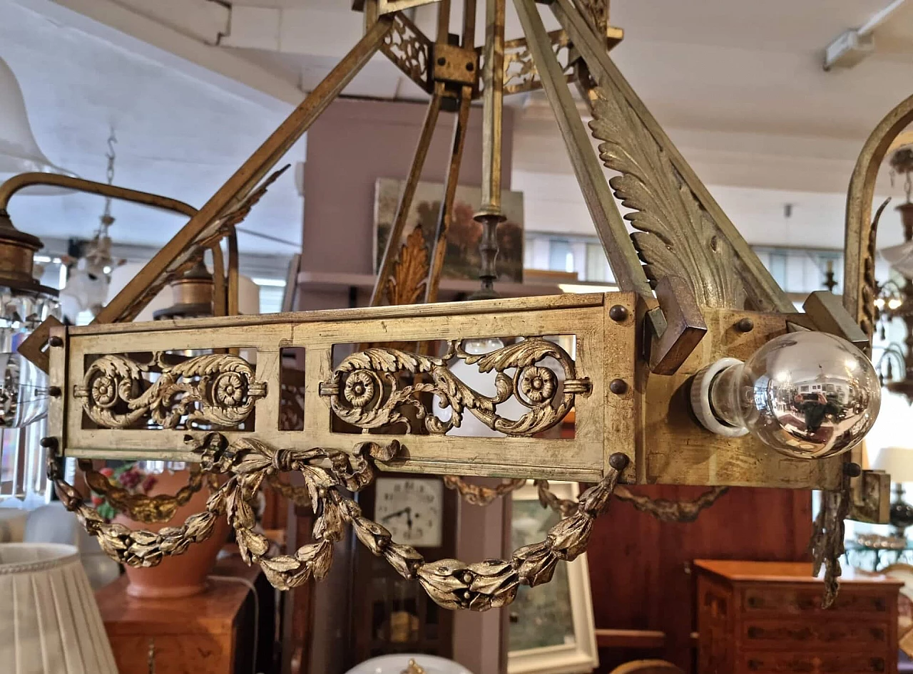 Art Nouveau gilded brass chandelier with pendants, 1920s 12