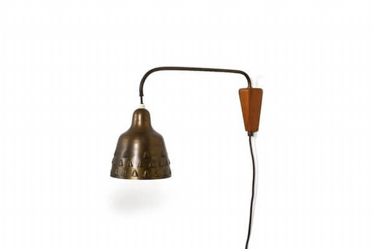 Danish brass and teak wall light, 1950s 2