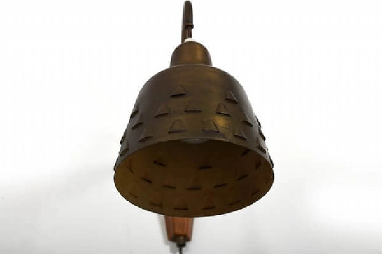 Danish brass and teak wall light, 1950s 6