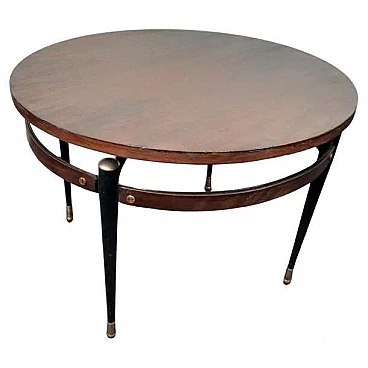 Round coffee table in wood and brass by Silvio Cavatorta, 1950s