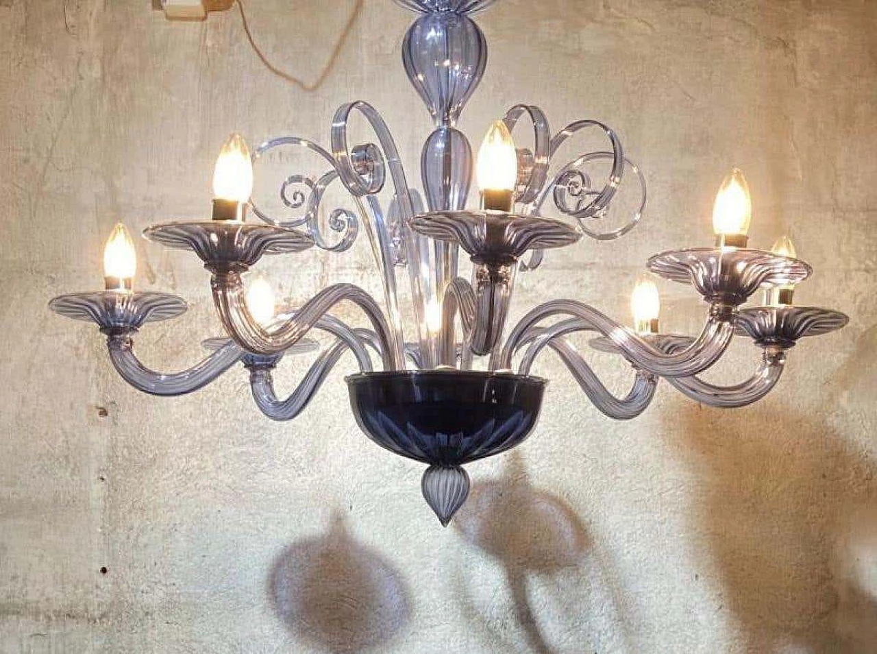 Lampadario a otto luci in vetro di Murano, anni '60 2