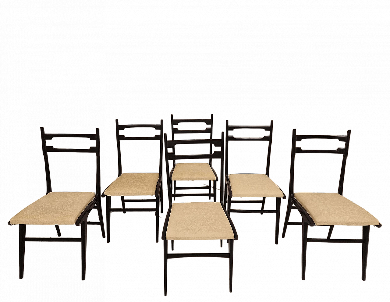 6 Chairs with ivory skai seat in the style of Ico Parisi, 1950s 8