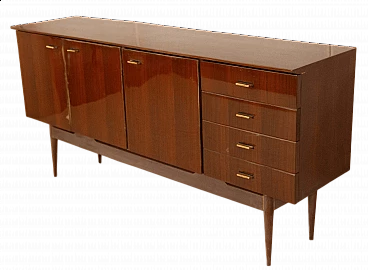 Mahogany veneer sideboard with copper handles, 1950s