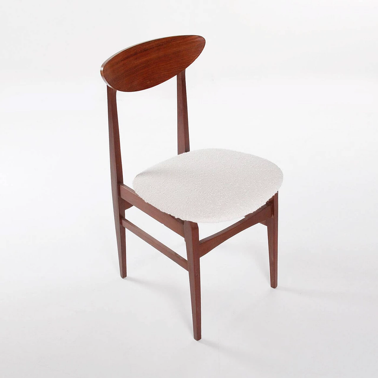 Wood and white bouclé fabric chair, 1960s 2