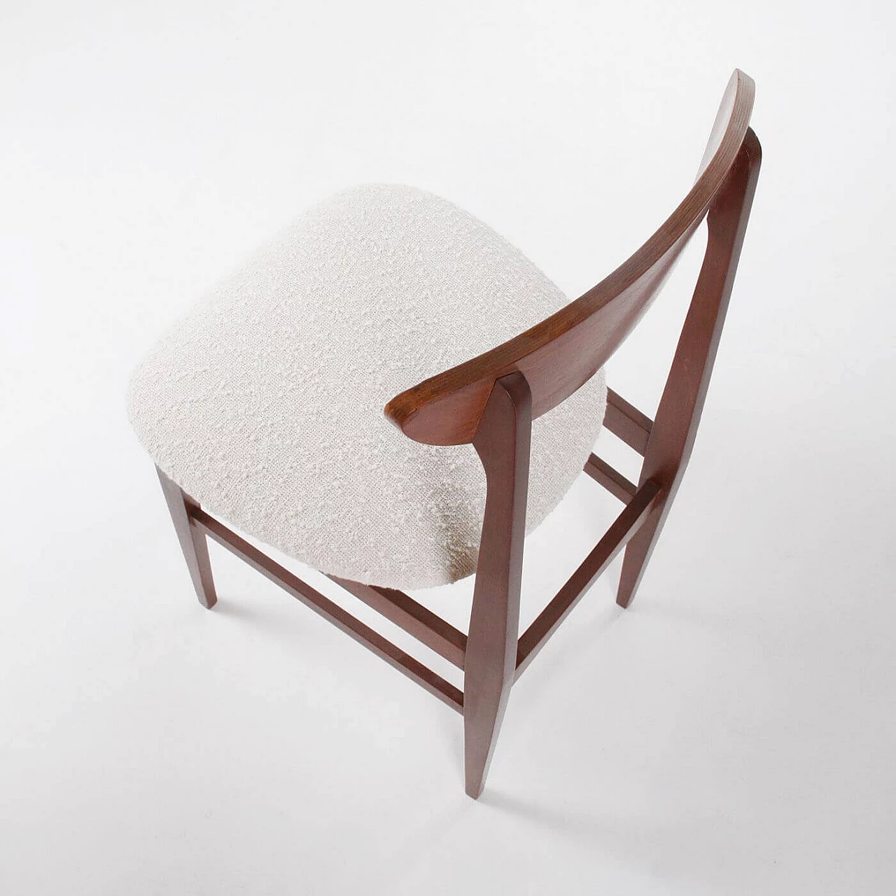 Wood and white bouclé fabric chair, 1960s 4