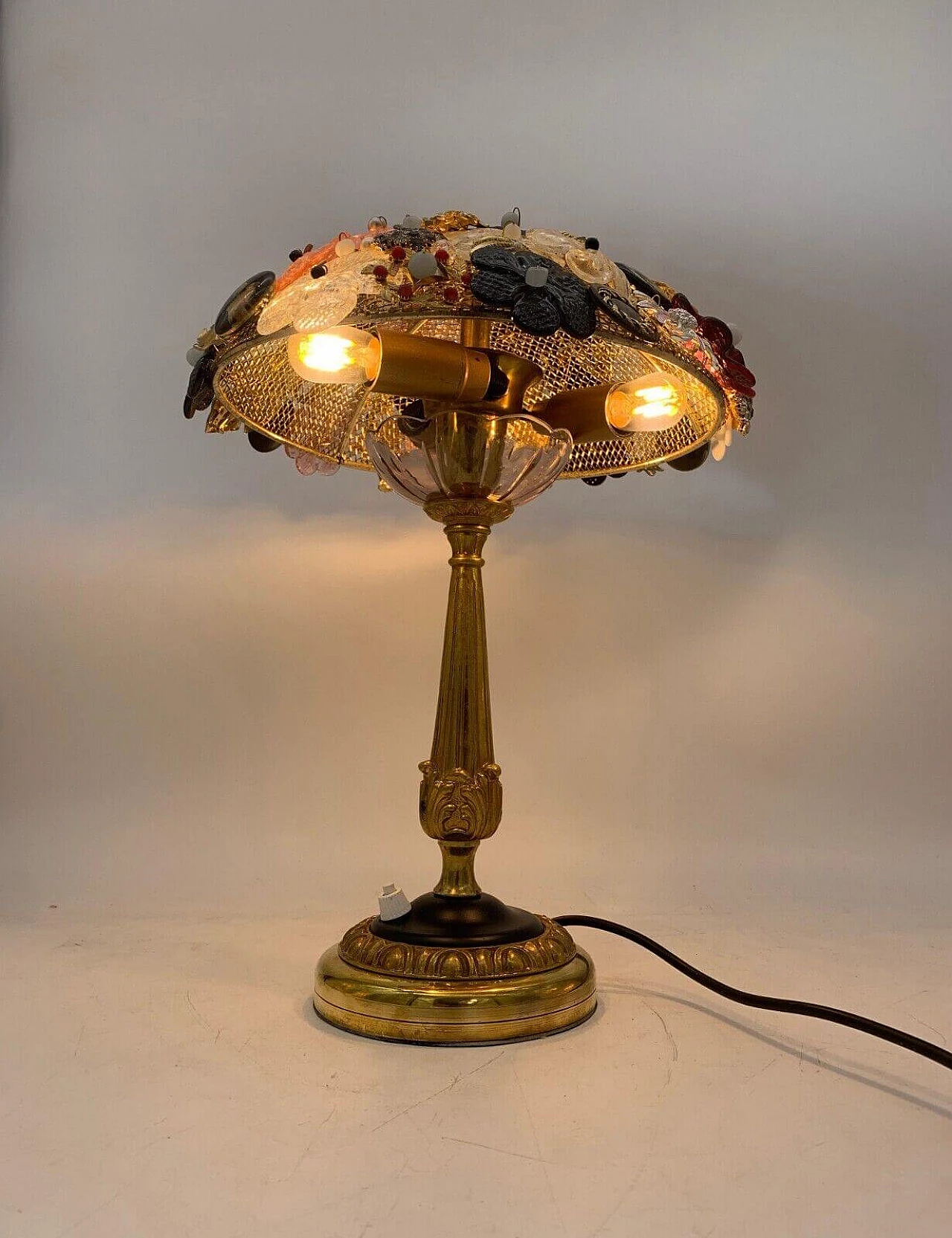 Metal, costume jewelry and Murano glass table lamp, 1960s 1