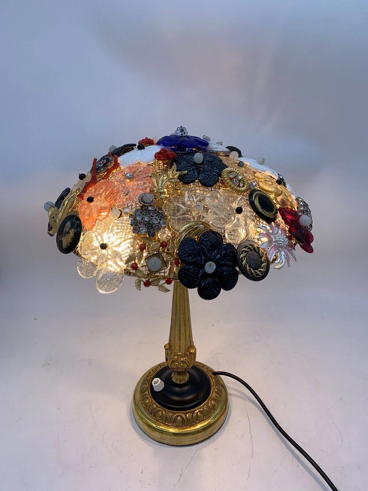 Metal, costume jewelry and Murano glass table lamp, 1960s 4